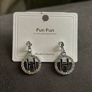 Silver and Black H Logo Earrings